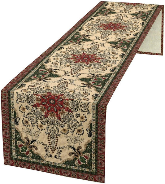 Vintage Paisley Bohemian Table Runner Beige Red Rustic Farmhouse Home Kitchen Table Dining Coffee Room Garden Party Wedding Decor 13x108in