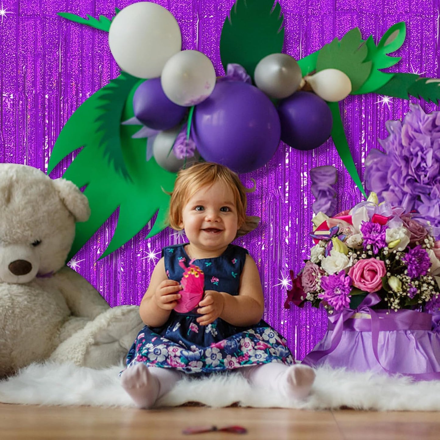 Tinsel Curtain Backdrop Purple Birthday Decorations 5 Packs Glitter Foil Fringe Streamers Photo Booth for Christmas Wedding Halloween Graduation Party Decor