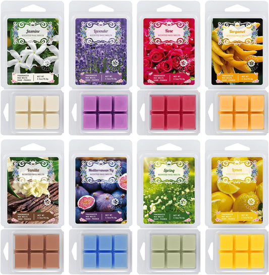 8 Scented Melted Wax Blocks 2.5 oz,Hand Poured Vegan Wax, Immersion Experience Set forYoga, Sleep, Reading and Meditation.