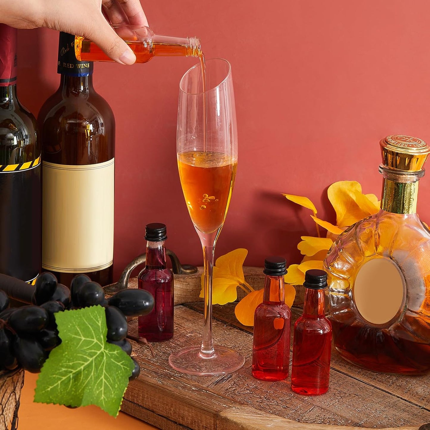 Tessco 100 Pcs Mini Liquor Bottles Plastic Mini Salad Dressing Bottle Christmas Small Shooter Alcohol Holders with Cap Wine Hot Sauce(4 oz,Black)