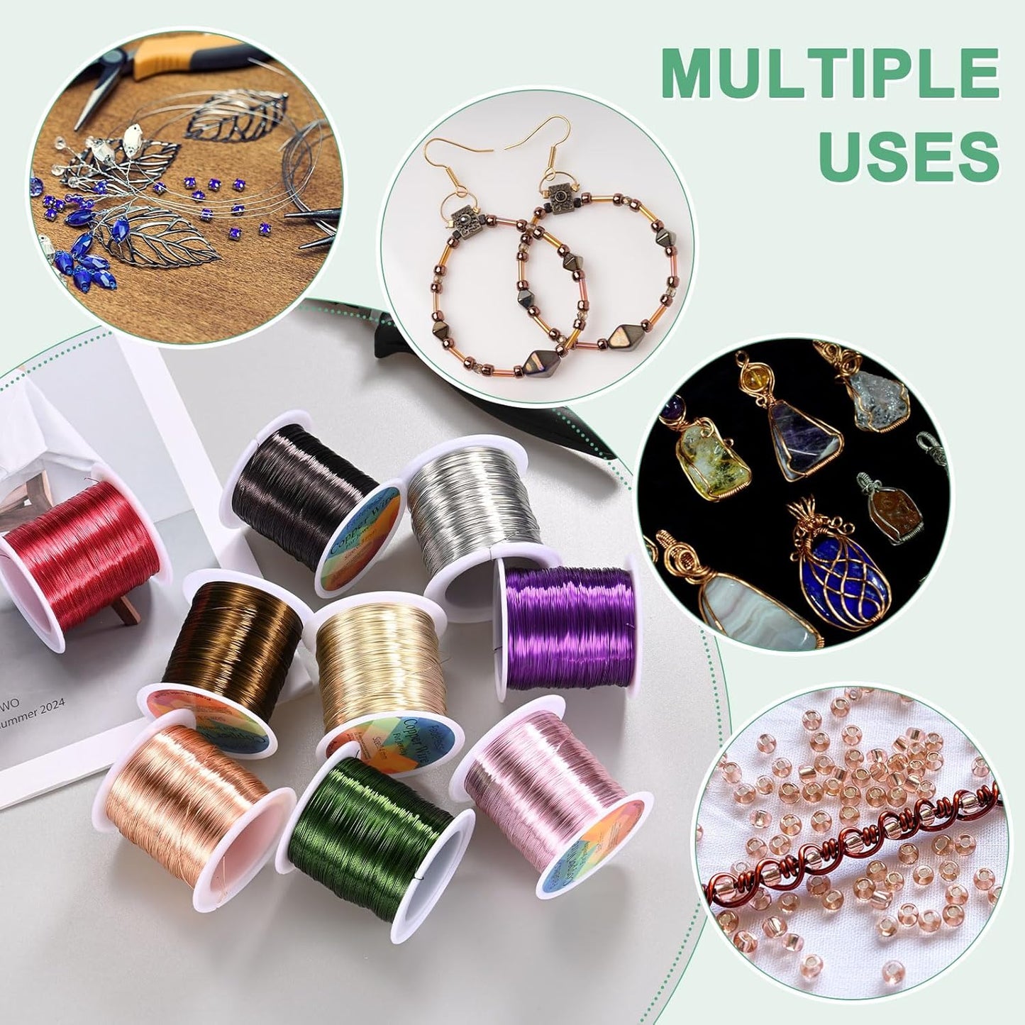 2-Rolls 0.4mm Jewelry Wire, 26 Gauge 328FT Craft Wire Copper Beading Wire for Jewelry Making/Planting/Weaving/DIY Crafting, Soft Metal Wires [100M, Rose Golden]