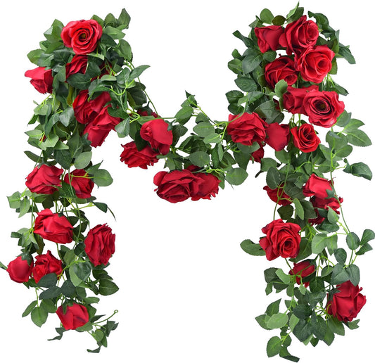 FiveSeasonStuff 29 Ft 4 Pack Rose Silk Flower Garland Artificial Flowers Decoration Hanging Floral Décor for Wedding Baby Shower Birthday Party Garden (Venetian Red)