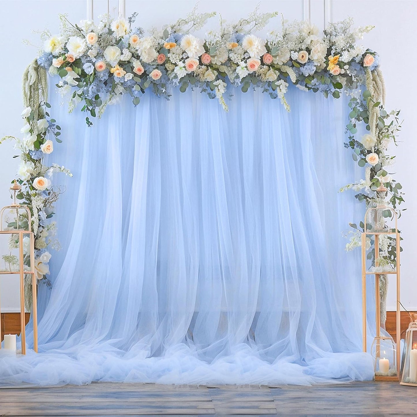 Baby Blue Tulle Backdrop Curtain for Baby Shower Boys Birthday Party Baby Blue Sheer Backdrop Curtains Drapes for Parties Photoshoot Background Decorations 2 Panels 5ft X 8 ft