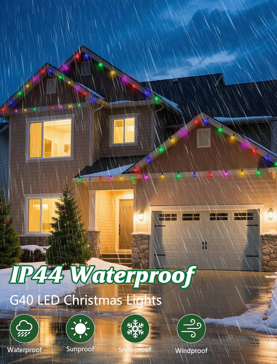 SUNSGNE 25FT LED Colored Christmas Lights with 25 G40 LED Shatterproof Frosted Multicolor Globe Bulbs, Waterproof Colorful Christmas String Lights for Patio Backyard Porch Balcony Gazebo Party Decor