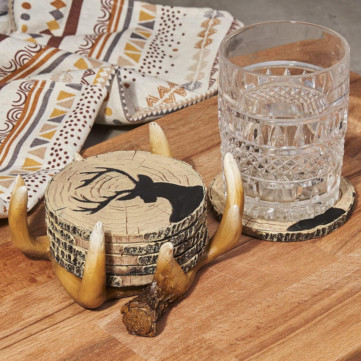 Deer Antlers Coaster Set of 6 – Handcrafted Deer Antler Decor and Man Cave Gifts for Men - 6 Full Size Deer Antlers Coasters for Man Cave Décor