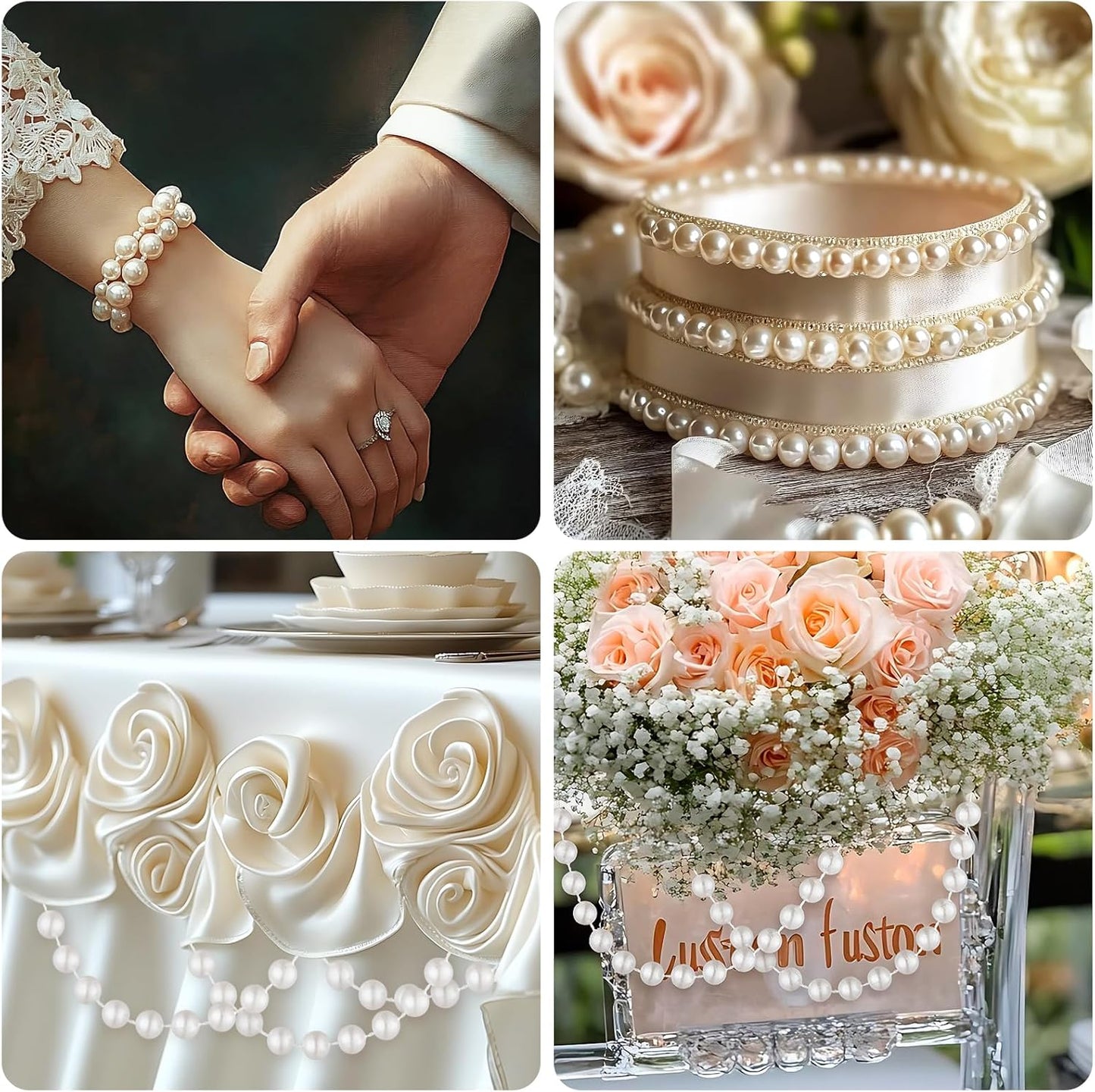 33 Feet Faux Pearl Beads Garland 10mm Craft String Pearls for Wedding Centerpiece Christmas Tree and Flowers Decoration DIY(Ivory)