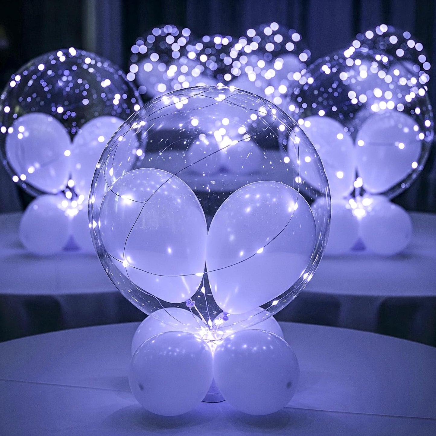 LED Light up Bobo Party Balloons kit 12 Pack-Clear 22 inchs white with Cell Batteries Included Great with Helium or air (cold white, 12 pack)