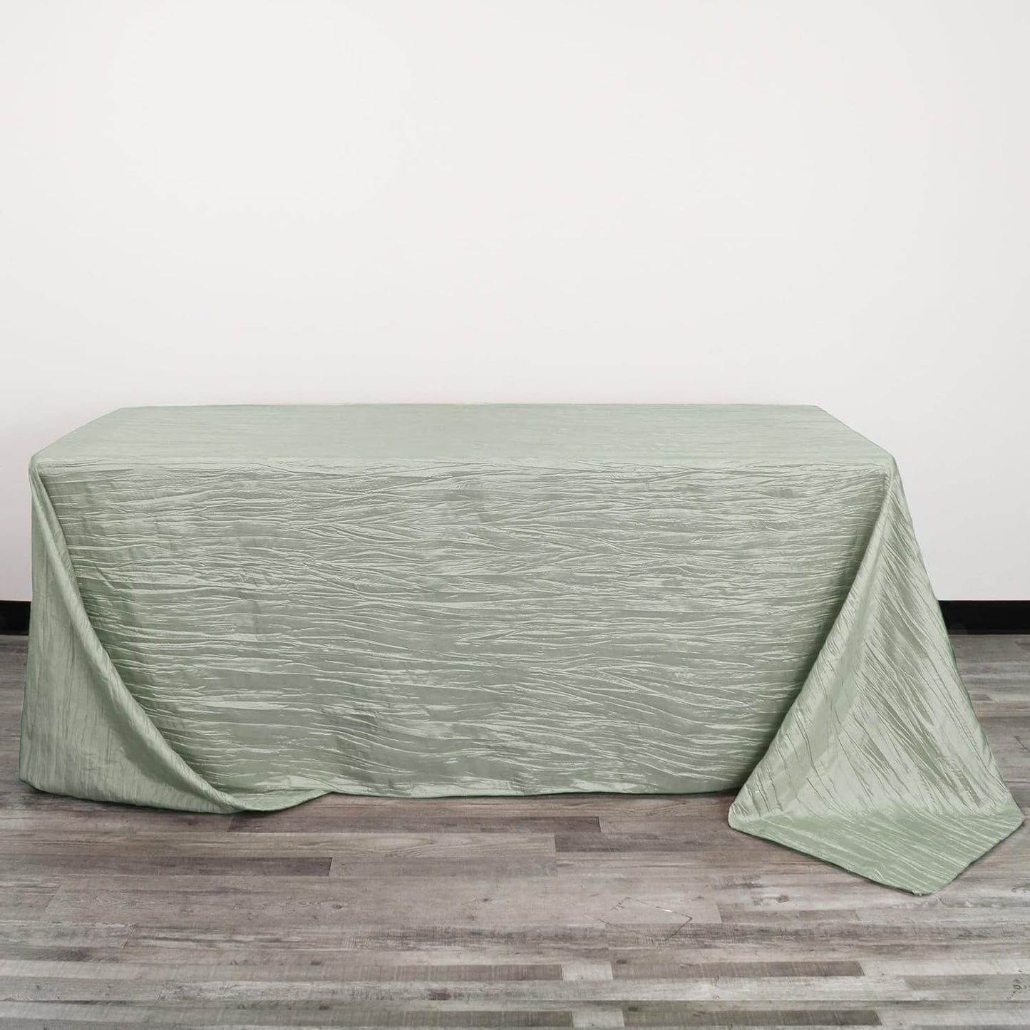 YOUR CHAIR COVERS - 90 x 156 inch Rectangular Crinkle Taffeta Tablecloth - Sage, Rectangle Table Linens for 8 ft Rectangular Tables, Wedding Crushed Table Cloth