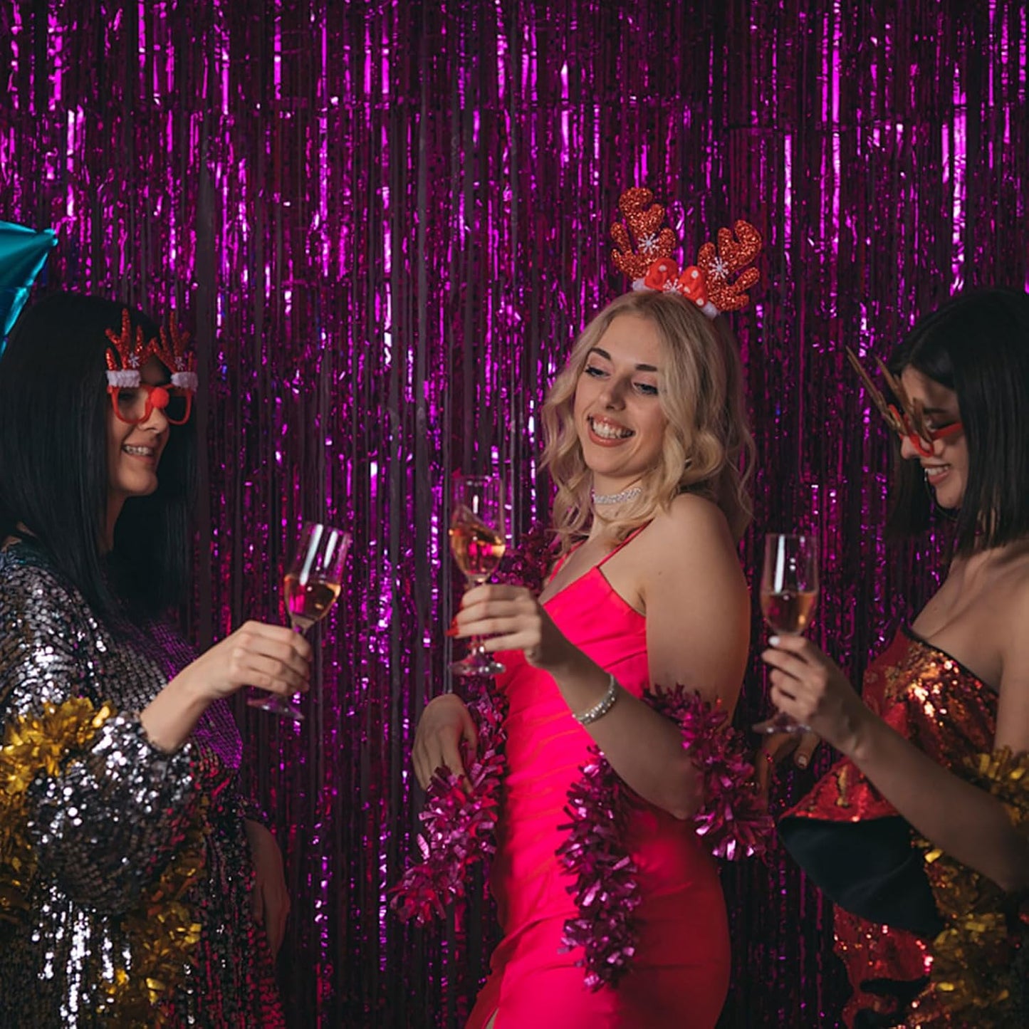 20 Pack Hot Pink Party Decorations - Tinsel Curtain Streamers Foil Fringe Backdrop for Birthday, Christmas, Bachelorette, Graduation, Fiesta Photo Booth