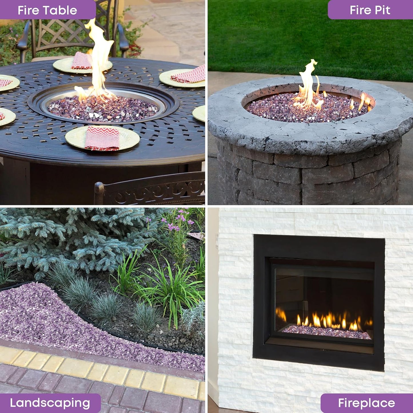 Stanbroil 10-Pound Fire Glass - 1/4 inch Reflective Tempered Fire Glass for Fireplace Fire Pit, Violet Reflective