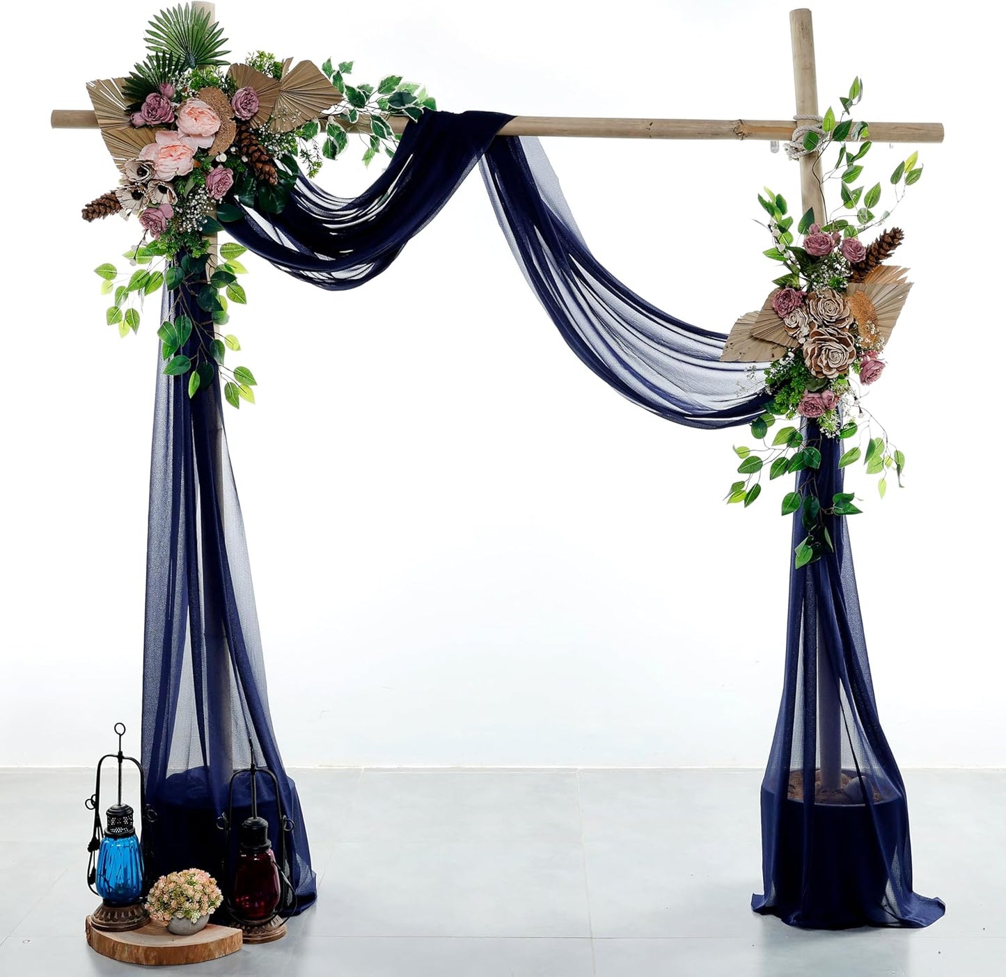VDS Pack of 2 Panel (30 Inch X 20 Feet) Wedding Arch Draping Fabric Sheer Chiffon Fabric Drapery for Wedding Ceremony Reception Swag Backdrop Canopy Chuppah ARBO Altars Decoration (Navy Blue)