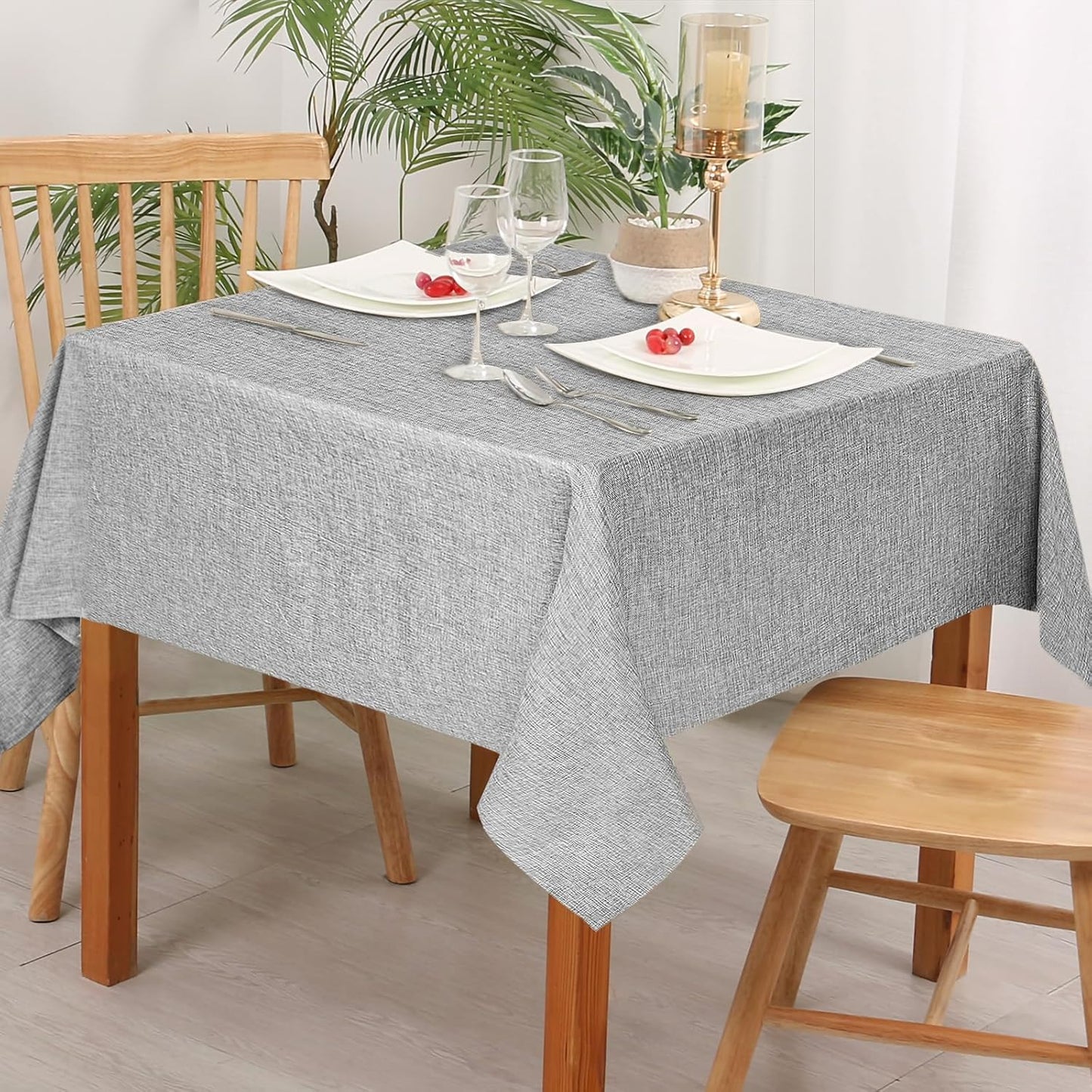 Hiasan 2 Pack Faux Linen Square Tablecloth - Wrinkle and Stain Resistant Washable Table Cloth for Kitchen Dining Room Holiday Table Cover for Party Dinner, Light Grey, 54 x 54 Inch