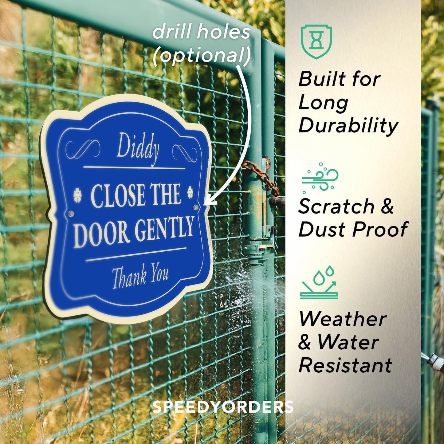 Custom Decorative Outdoor Metal Sign - Personalized Aluminum Driveway Sign, Waterproof, Made in USA - Design 3 Blue Steel 30x24 In