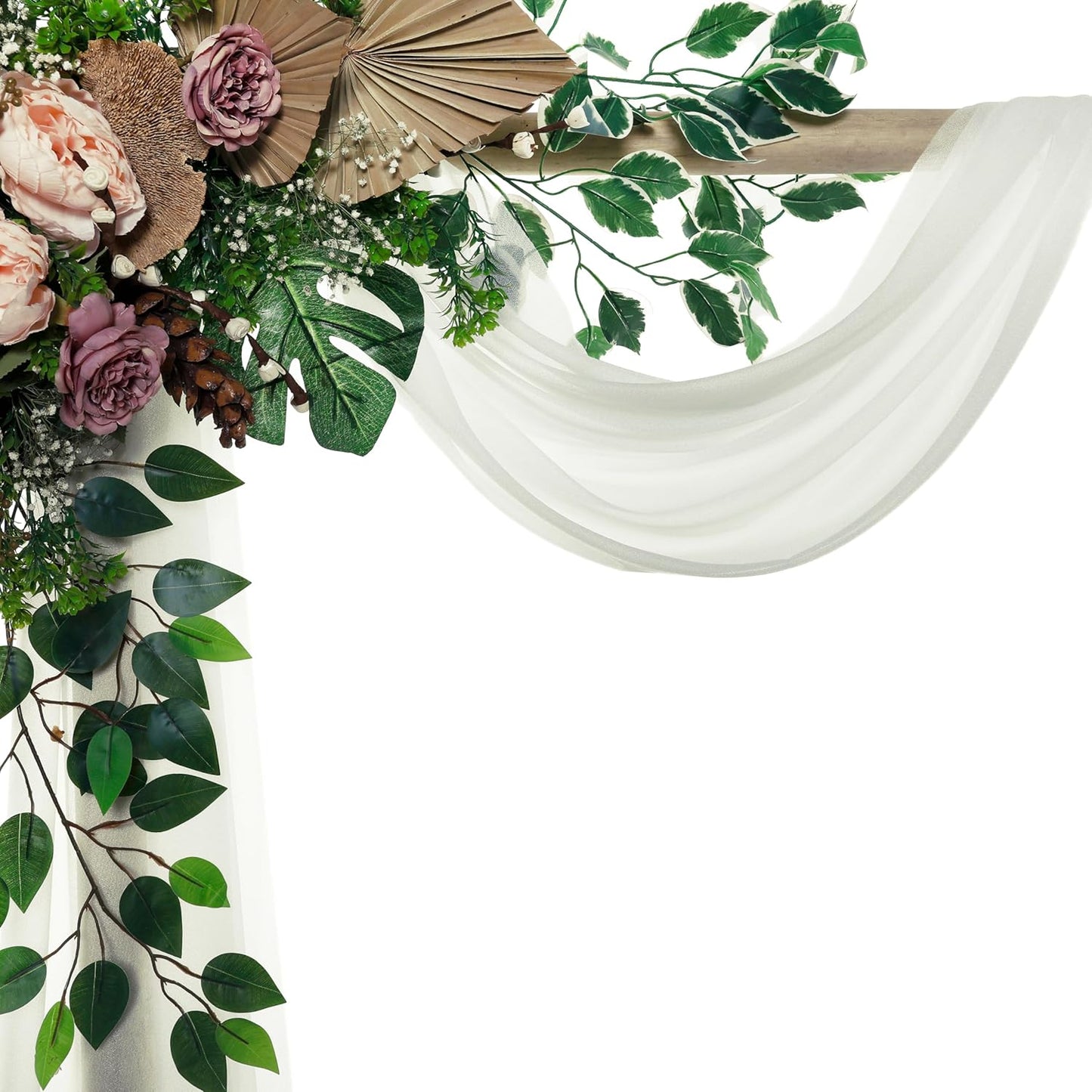 VDS Pack of 4 Panel (30 Inch X 20 Feet) Wedding Arch Draping Fabric Sheer Chiffon Fabric Drapery for Wedding Ceremony Reception Swag Backdrop Canopy Chuppah ARBO Altars Decoration (Ivory)