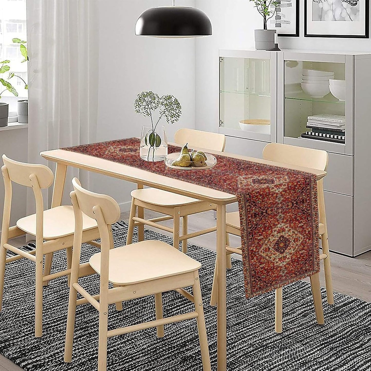 Boho Floral Vintage Table Runner, Paisley Retro Red Flower Rustic Country Farmhouse Abstract Pattern for Home Kitchen Table Decor Dining Coffee Room Party Decor 13x36in