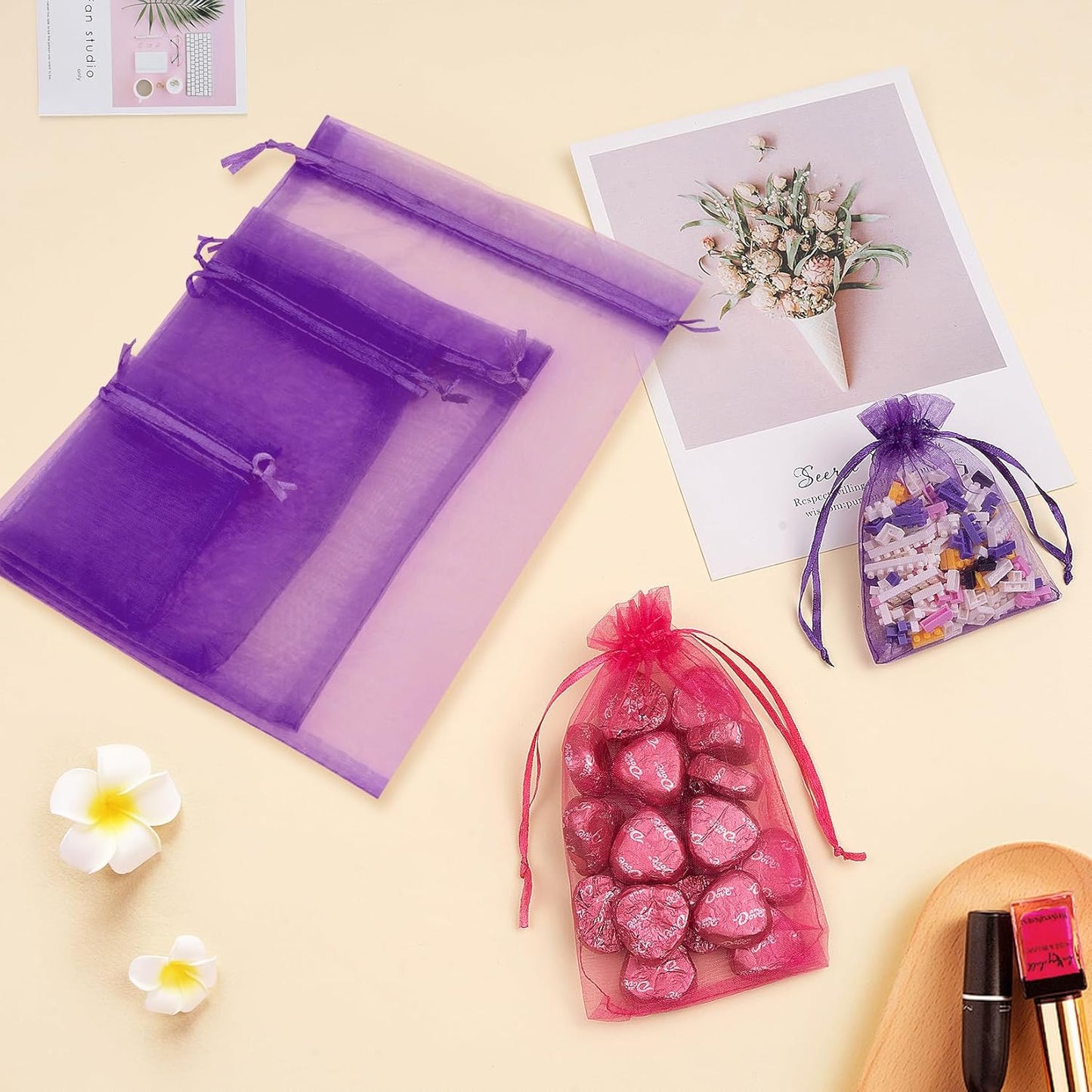 Organza Bags 6x9 Inch, 50 Pcs Premium Mesh Gift Mesh Bags Drawstring for Sachet Jewelry Party Favor (Purple)