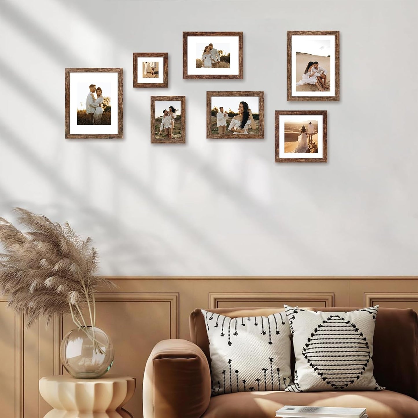 12x12 Picture Frame Set of 4 with Tempered Glass, Rustic Frame Display 10x10 Pictures with Mat or 12 x 12 Without Mat, Wood Square Photo Frames for Desktop Display and Wall Mounting
