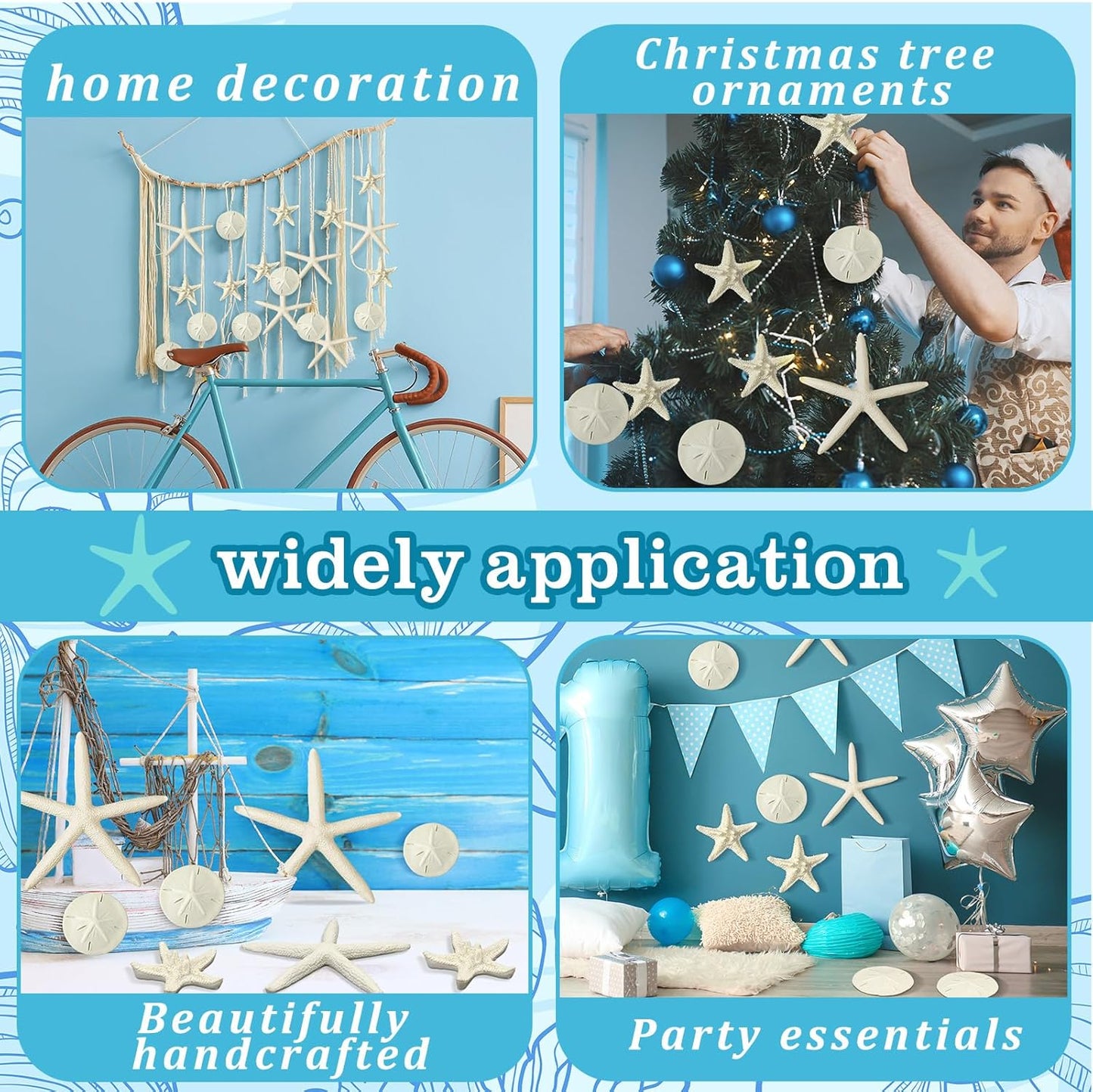 Queekay 15 Pieces Resin Starfish Sand Dollars 2.0 Inch 4.7 Inch Starfish 2.3 Inch Sand Dollars Crafts Ocean Themed Glittered Coastal Decorations for Summer Wedding Christmas Party Decor Supplies