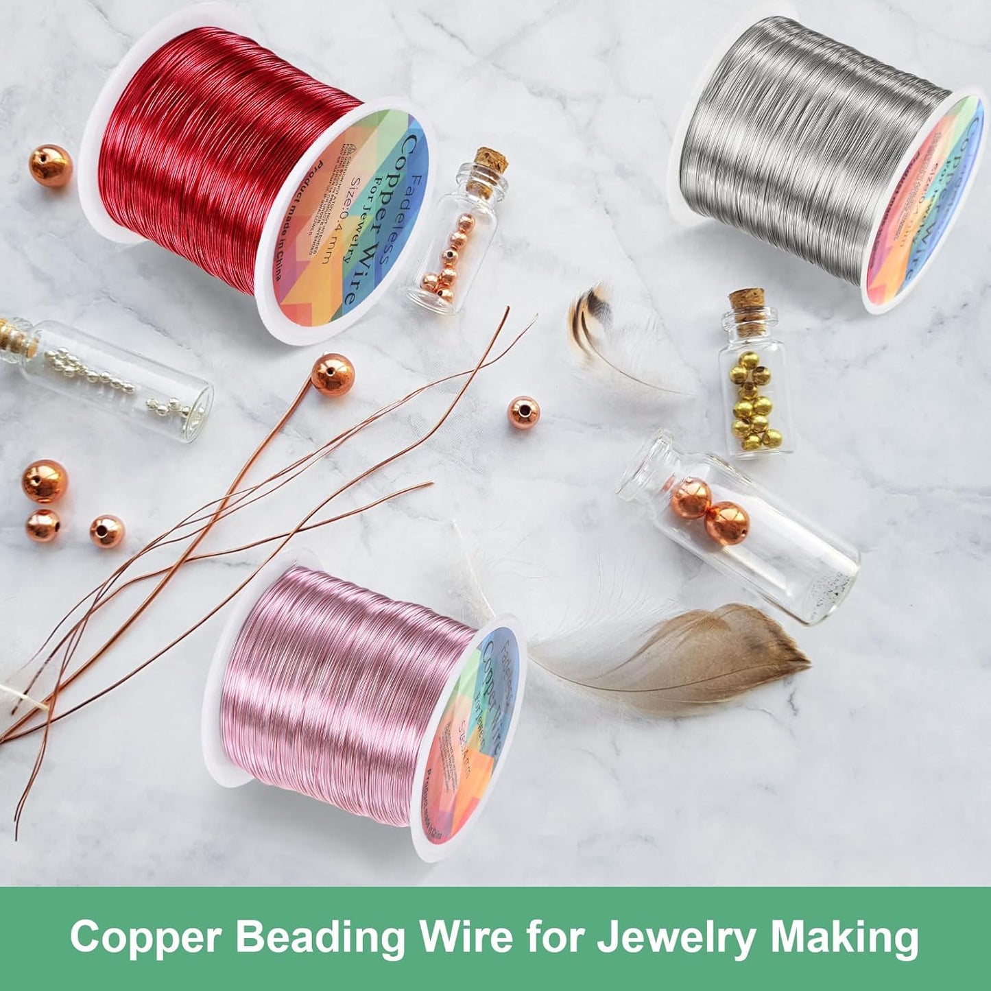 2-Rolls 0.3mm Jewelry Wire, 28 Gauge 328FT Craft Wire Copper Beading Wire for Jewelry Making/Planting/Weaving/DIY Crafting, Soft Metal Wires [100M, Green]