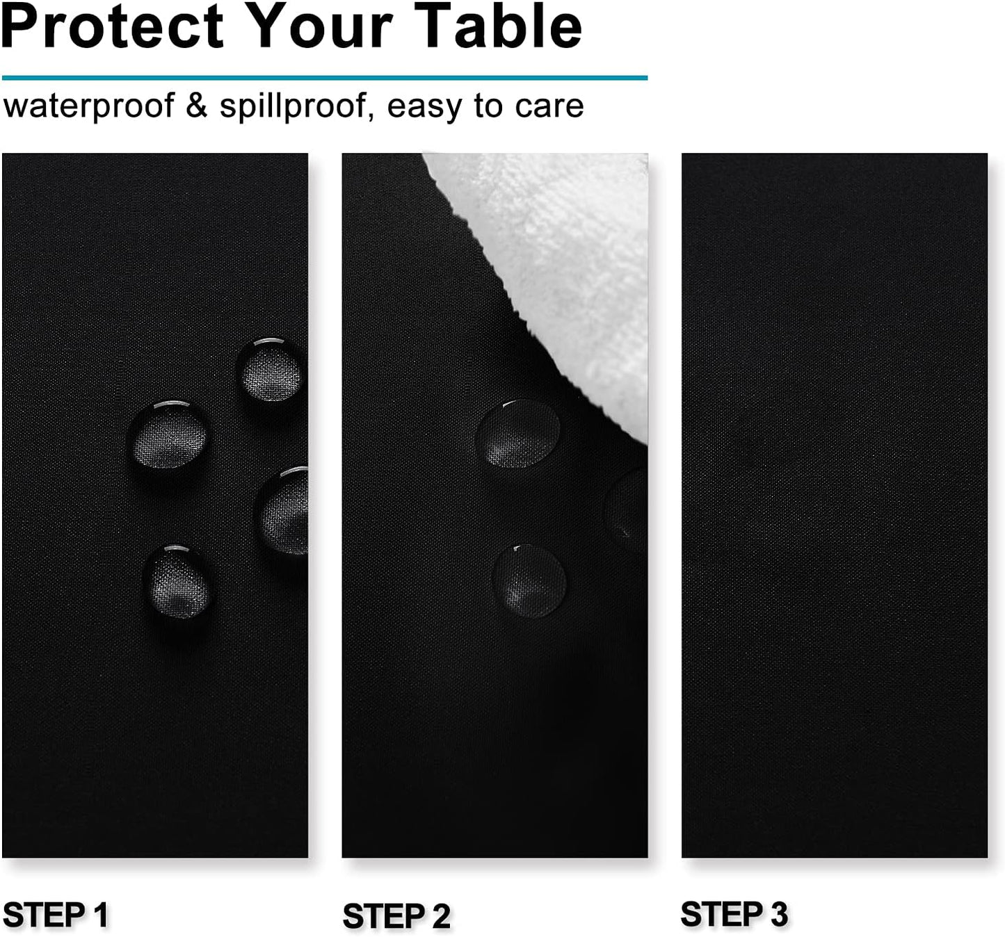 Hiasan 2 Pieces Black Tablecloth Rectangle - Waterproof and Wrinklr Resistant Washable Polyester Fabric Table Cloth for Dining Room and Outdoor Use, 70 x 90 Inch