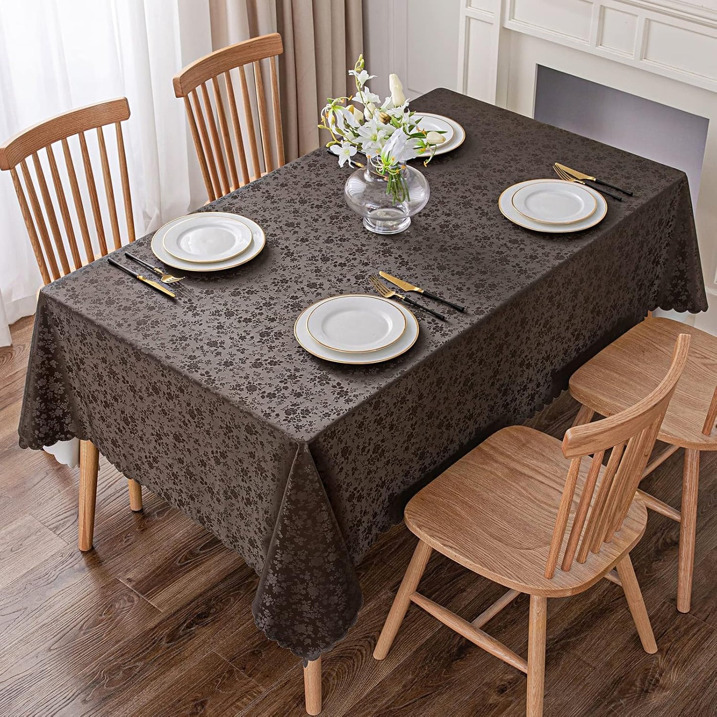 Smiry Rectangle Table Cloth, Waterproof Heavy Duty Vinyl Tablecloths, Wipeable Washable Table Cover for Kitchen and Dining Room (Coffee, 60" X 84")