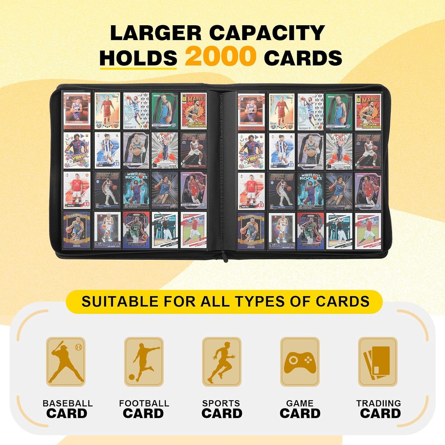 20-Pocket Card Binder, Trading Card Binder Holds 2000 Cards, Premium Zippered Trading Card Album Compatible with TCG, Game & Sports Cards (Black)