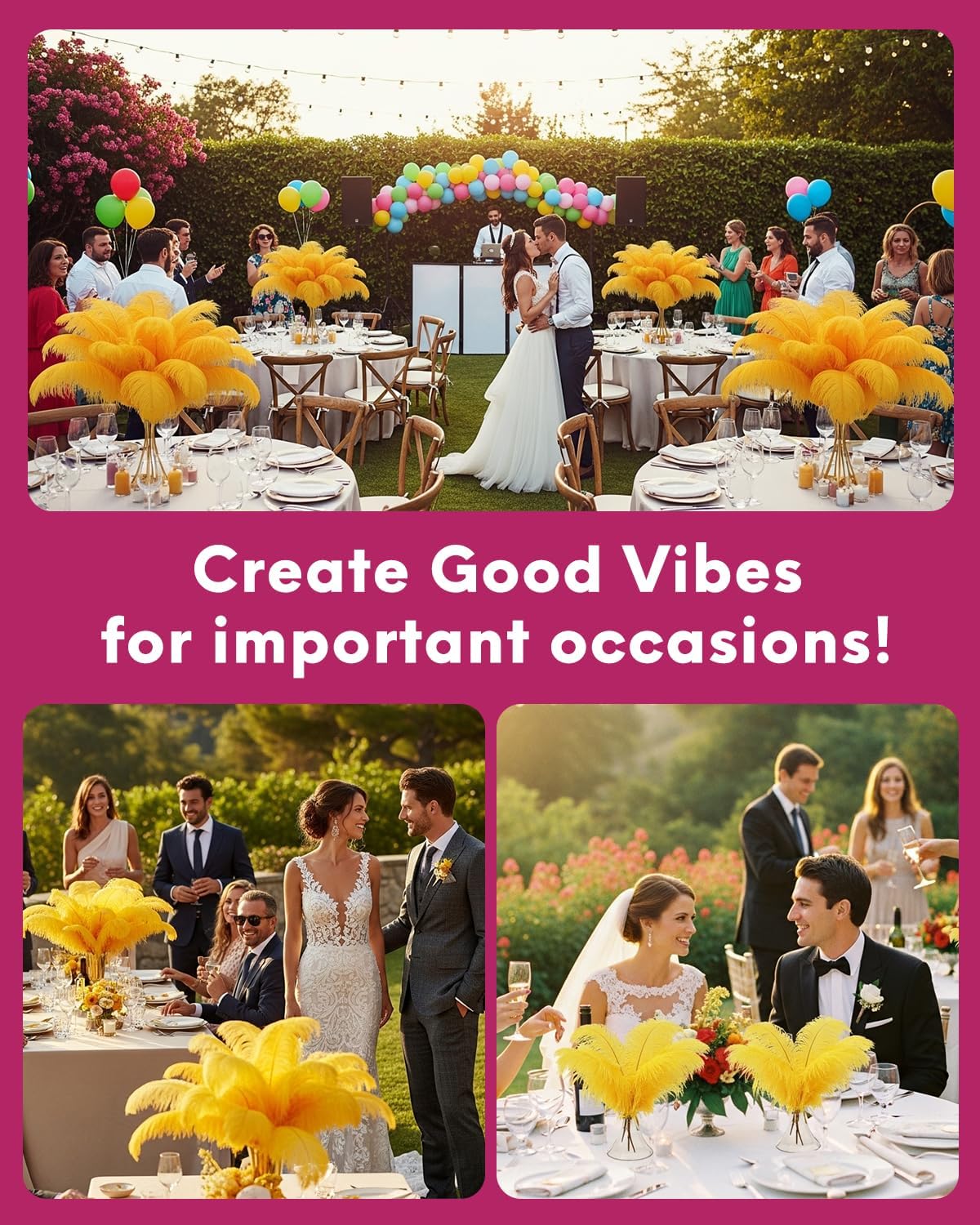 NEWONG 30pcs Gold Ostrich Feathers Natural Bulk 9-12inch(23-30cm) Vase Craft Wedding Home Party Centerpieces Christmas Day Decoration