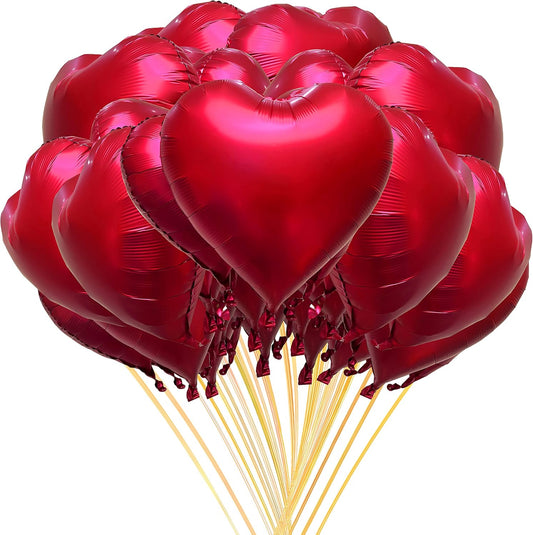 Jonhamwelbor 20Pcs 18 inch Metallic Red Foil Mylar Heart Shape Balloons Decorations Valentines Birthday Wedding Baby Shower Party (Metallic Red)