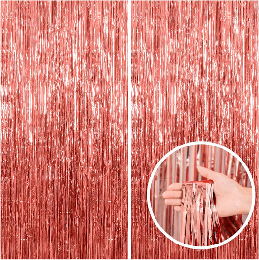 2 Pack Rose Gold Fringe Curtain Backdrop Birthday Bachelorette Party Decorations Metallic Tinsel Streamers Foil Backdrop Christmas Graduation Wedding New Year Party Decorations