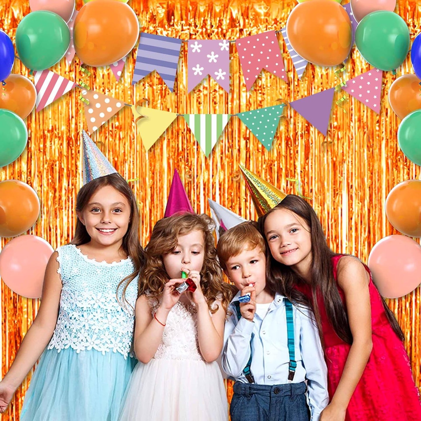 6 Pack Orange Foil Fringe Curtains Backdrop, 3.28 x 8.2 Ft Metallic Streamers Tinsel Curtains Background for Photo Booth, Birthday, Weddings, Carnivals, Graduation, Themed Party Decorations