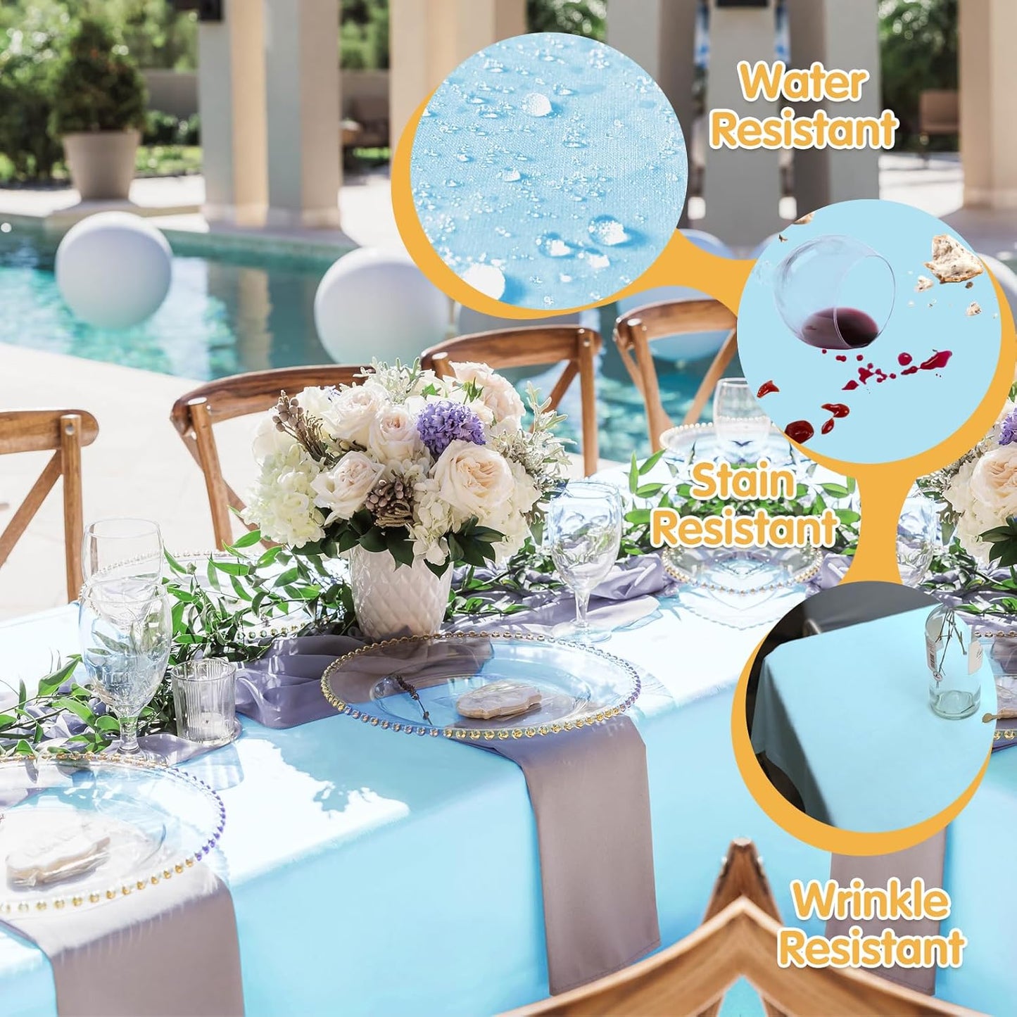 BRILLMAX 6 Pack Light Blue Tablecloths for 6 Foot Rectangle Tables 90 x 132 Inch - 6ft Rectangular Bulk Linen Polyester Fabric Washable Cloth Cover for Wedding Reception Banquet Birthday Party