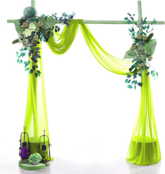 VDS Pack of 1 Panel (30 Inch X 40 Feet) Wedding Arch Draping Fabric Sheer Chiffon Fabric Drapery for Wedding Ceremony Reception Swag Backdrop Canopy Chuppah ARBO Altars Decoration (Parrot Green)