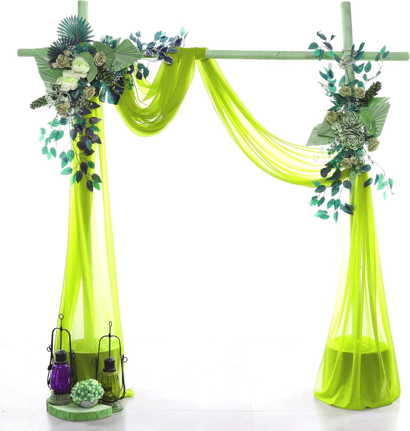 VDS Pack of 4 Panel (30 Inch X 20 Feet) Wedding Arch Draping Fabric Sheer Chiffon Fabric Drapery for Wedding Ceremony Reception Swag Backdrop Canopy Chuppah ARBO Altars Decoration (Parrot Green)