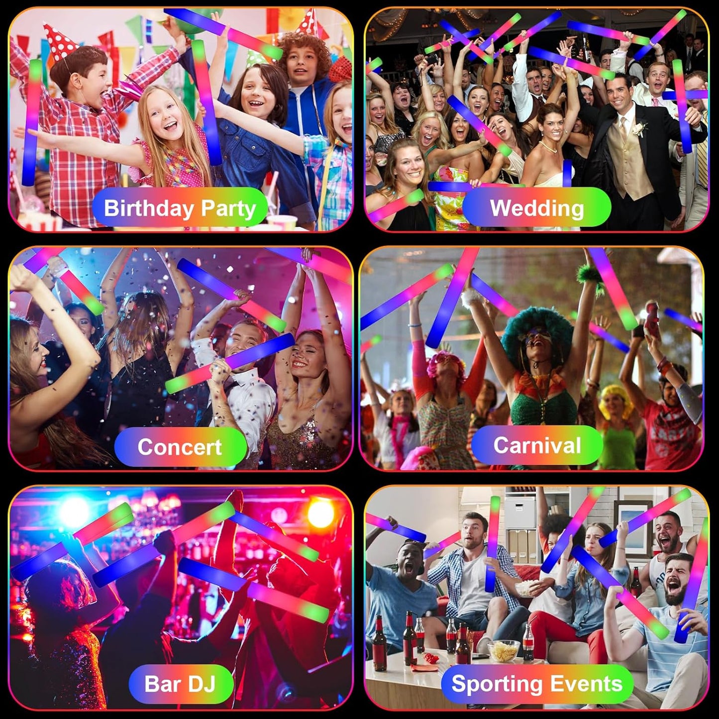 EXCECAR 70PCS Foam Glow Sticks, LED Light Up Foam Sticks with 3 Modes Flashing Changing, Glowing in The Dark for Event Party Wedding Halloween Christmas Concert Supplies