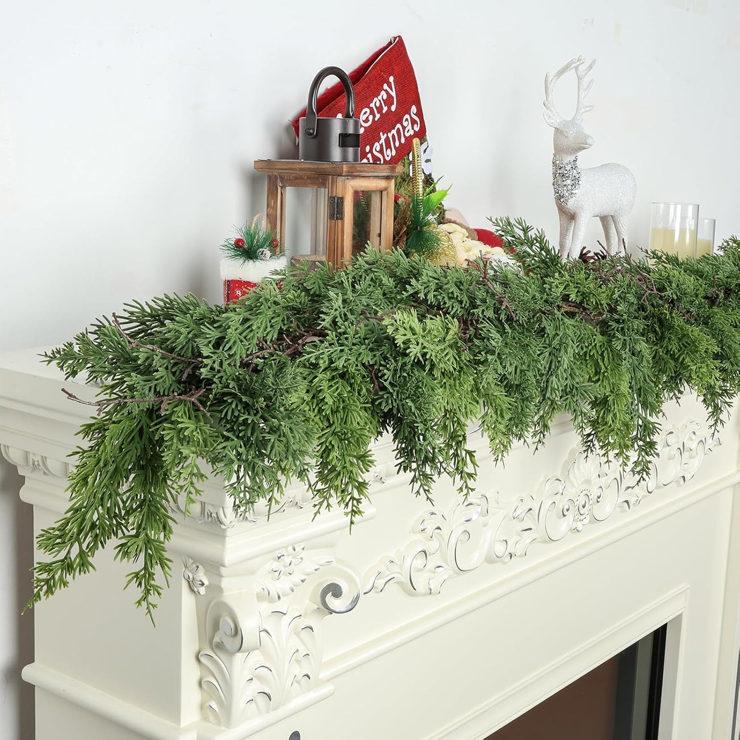 Artgar 9 Ft Christmas Garland - Cedar Garland - Cypress Garlands - Real Touch Pine Garlands - Garland Christmas Decorations for Home Dining Table Mantel Porch Winter Christmas Decor