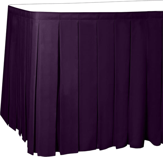 Ultimate Textile Pleat Polyester Fabric Table Skirt - Machine Washable Flame Resistant with Clips for Events, Weddings & Trade Shows, Cut & Sewn in Paterson, NJ - Aubergine, 17' Box Pleat
