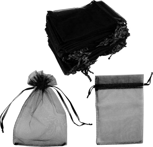 Super Z Outlet 100 Pack 5x7 Inch Mini Sheer Drawstring Organza Transparent Bags Jewelry Sack Pouches for Wedding, Party Decorations, Arts & Crafts Gifts (Black)