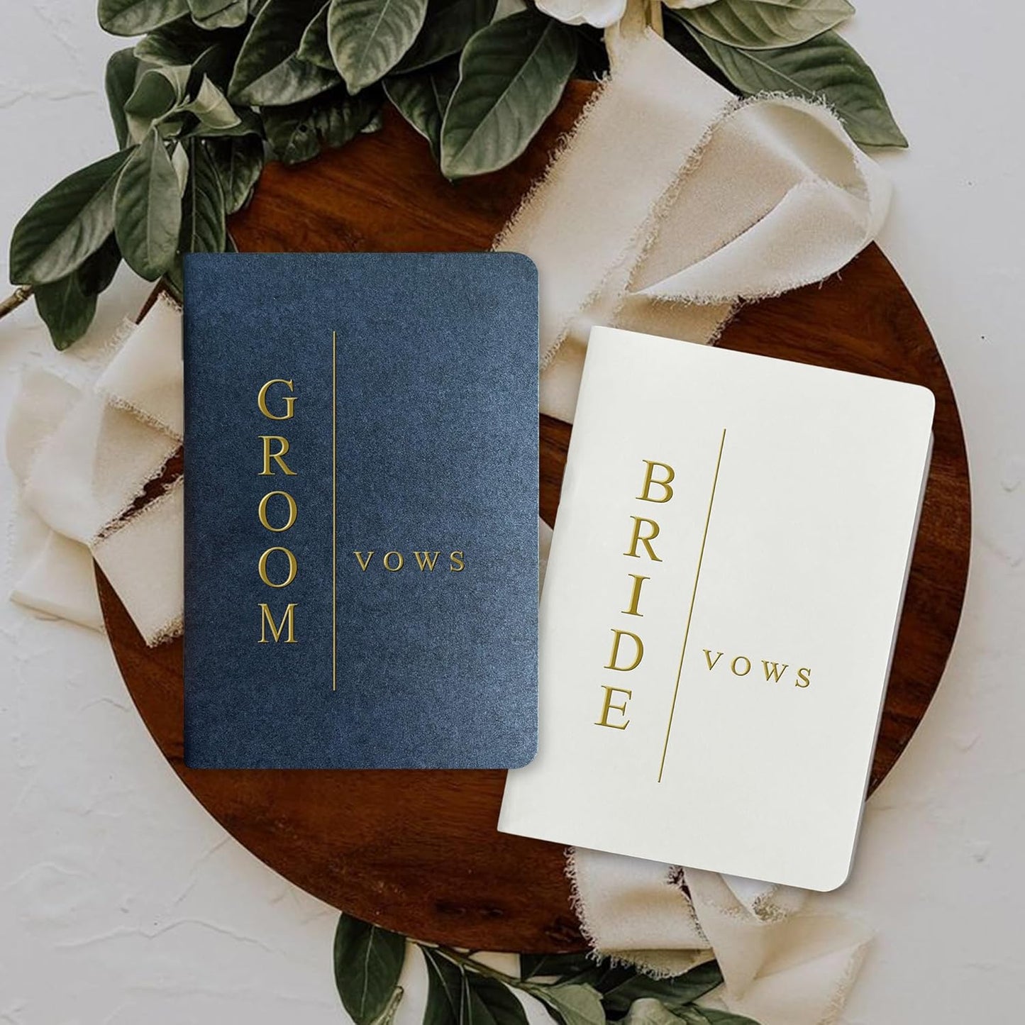 Vow Books His and Hers Wedding Vow Books Bride and Groom with Soft Touch Gold Foil Engraving Wedding Essentials(TR-GB-Navy)