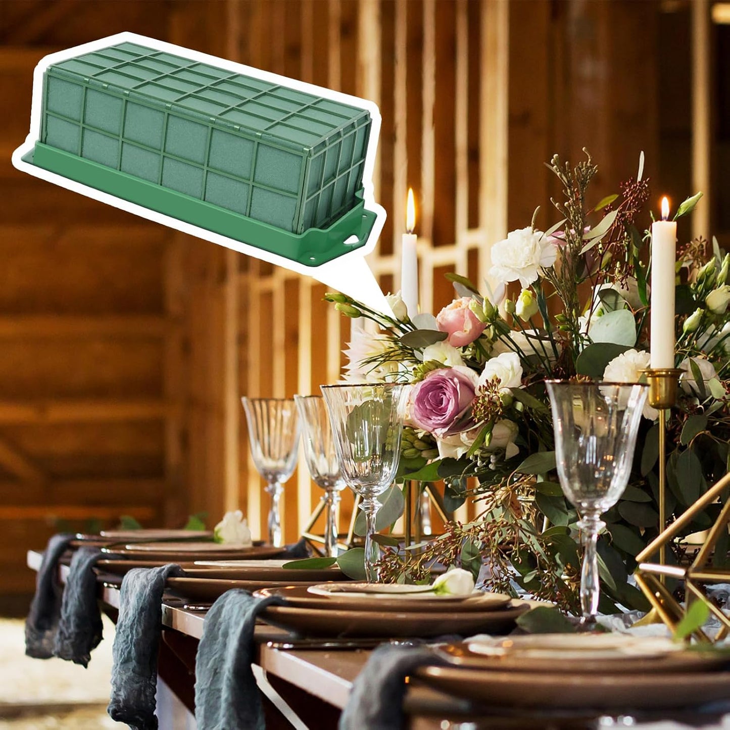 YOMUME Floral Foam Cage 2 Pieces, Flower Cage Holder with Foam for Fresh Flower Arrangement and Artificial Flowers, Dry and Wet Floral Foam Blocks for Table Wedding Decor