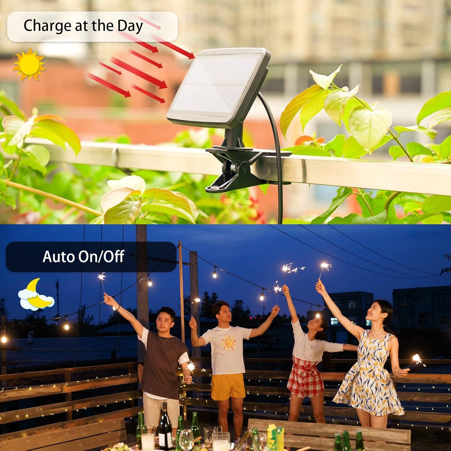 50FT Solar String Lights Outdoor with Remote, 15 Shatterproof Edison LED Bulbs, Dimmable Waterproof Color Changing Patio Lights for Garden, Backyard, Camping