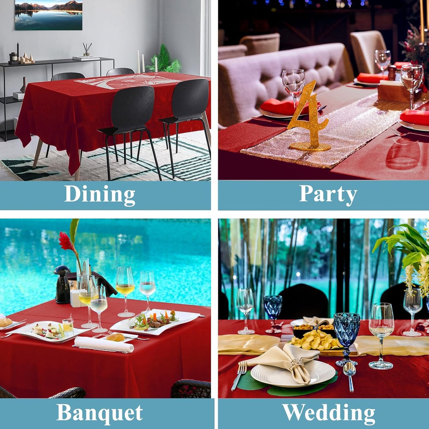 VidaFete Tablecloth 6 Pack 90 * 132inch Rectangle Table Cloth Polyester, Stain Wrinkle Resistant Polyester Dining Table Cover for Kitchen Dinning Party Wedding Rectangular Buffet Decoration(Red)