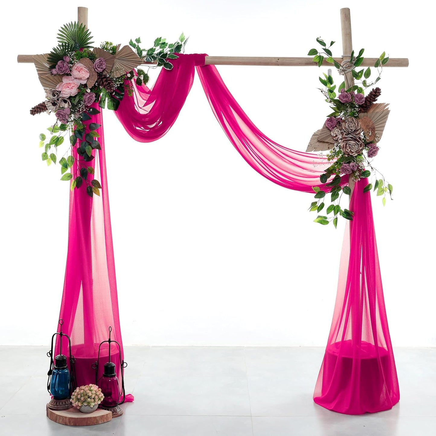 VDS Pack of 2 Panel (30 Inch X 100 Feet) Wedding Arch Draping Fabric Sheer Chiffon Fabric Drapery for Wedding Ceremony Reception Swag Backdrop Canopy Chuppah ARBO Altars Decoration (Hot Pink)