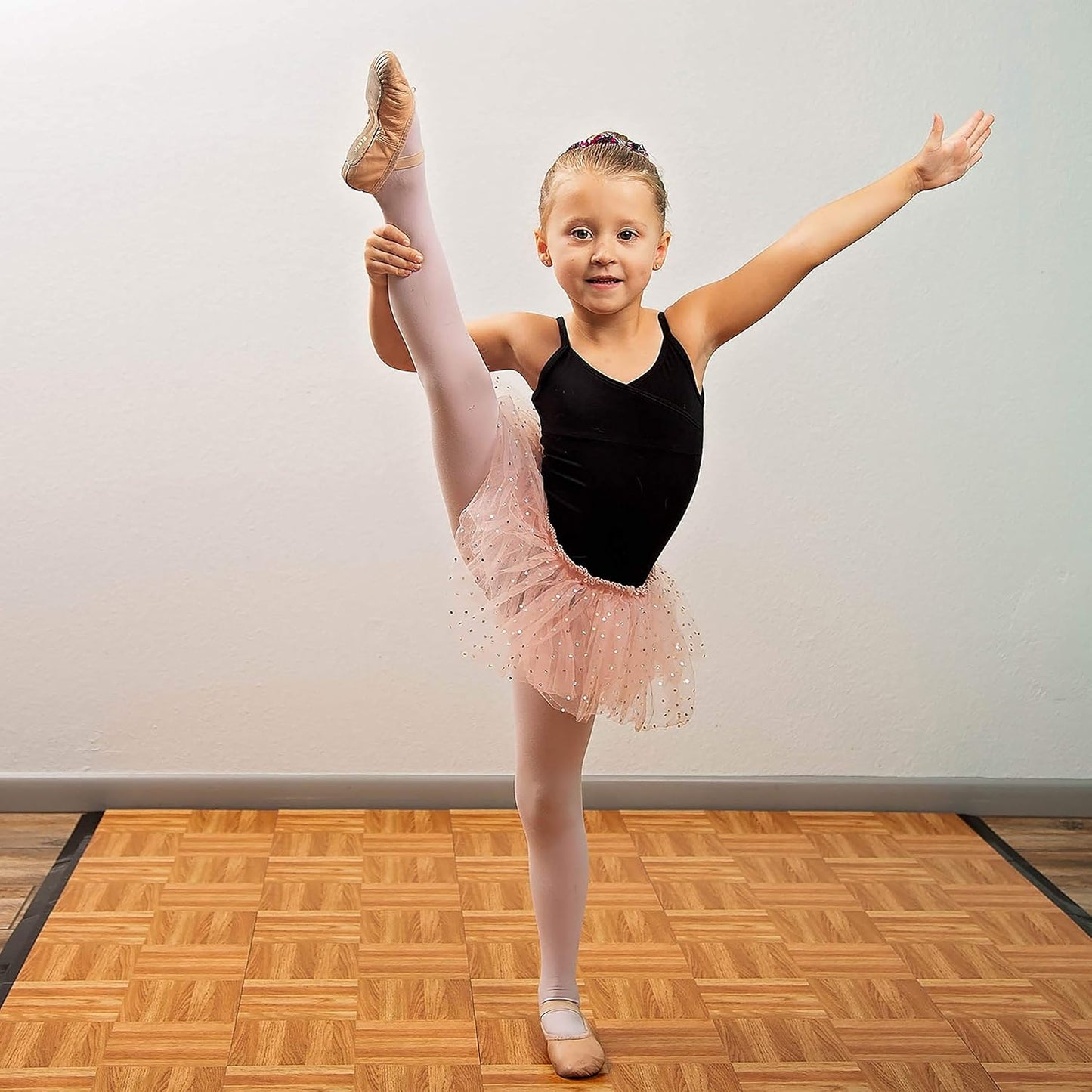 IncStores 3/8" Thick Snap Together Dance Flooring Tiles | 12”x12” Printed Vinyl Dance Floor Tiles for Practice & Performance | Dark Maple | 9 Tile Pack