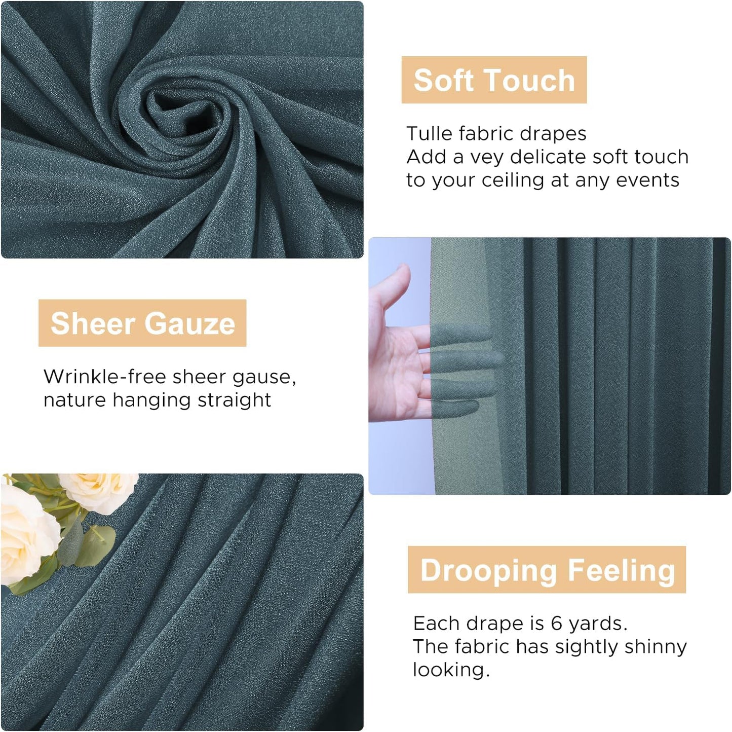 Wokceer Wedding Arch Draping Fabric Grey Blue 6 Panels 28.7" x 20FT Sheer Drapes Backdrop Arch Draping Fabric for Wedding Ceremony Birthday Party Bridal Shower Decoration