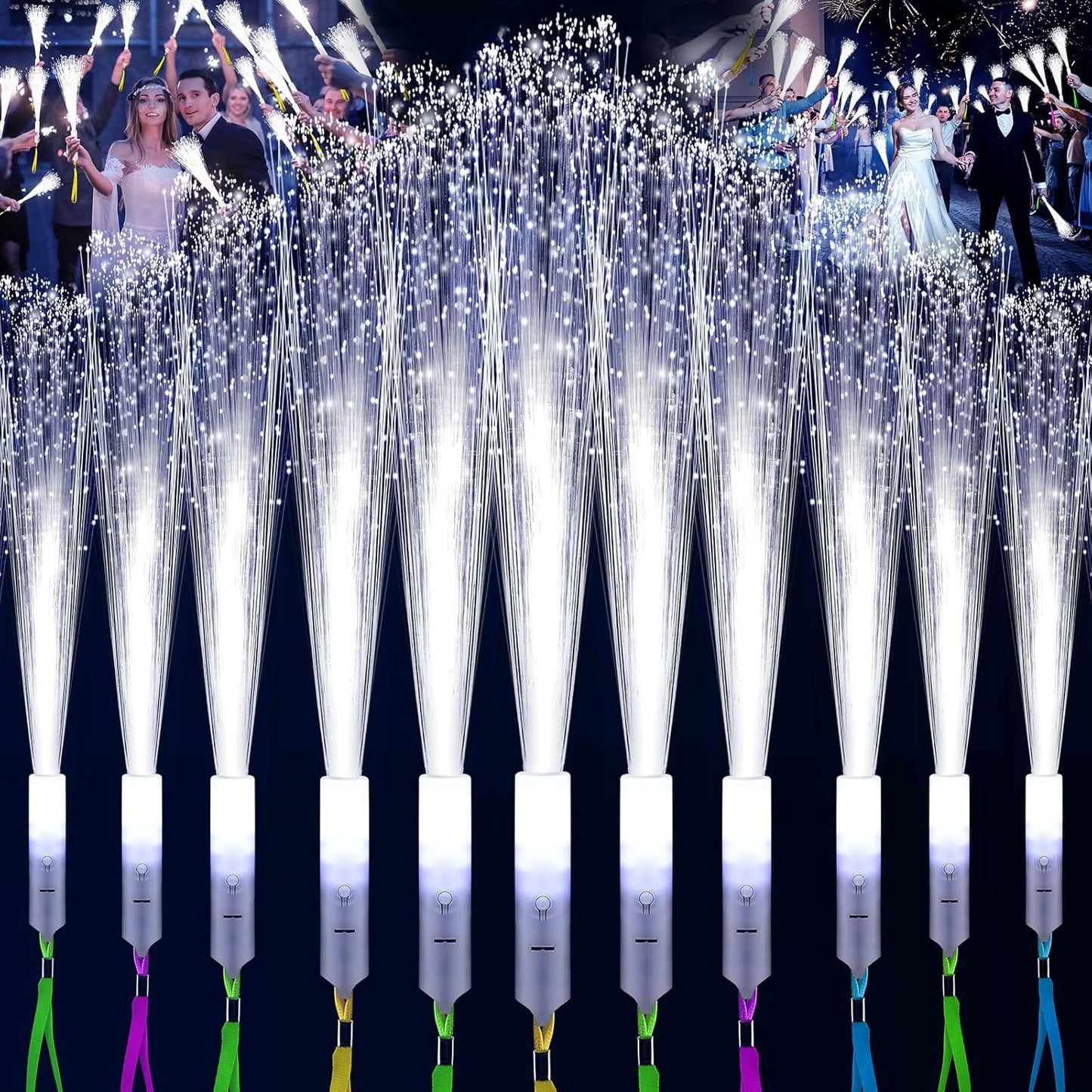 76 PCS White Fiber Optic Sticks, LED Fiber Wands, Fiber Optic Wand with 3 Light Modes, Glow in the Dark Party Supplies, Wedding Party Supplies, for Wedding, New Year, Birthday, Carnival