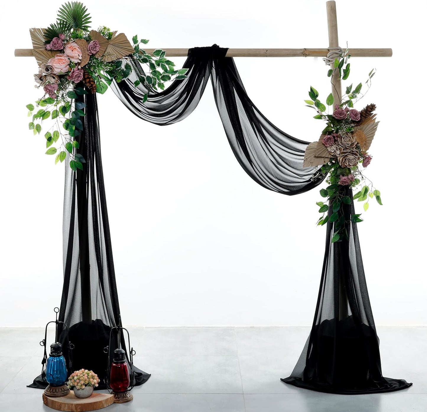 VDS Pack of 1 Panel (30 Inch X 100 Feet) Wedding Arch Draping Fabric Sheer Chiffon Fabric Drapery for Wedding Ceremony Reception Swag Backdrop Canopy Chuppah ARBO Altars Decoration (Black)
