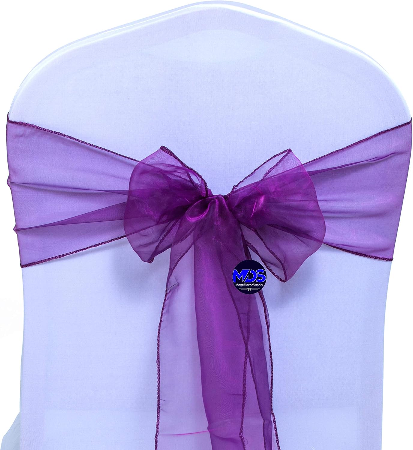 MDS Pack of 100 PCS Organza Chair Sashes Wider Dining Chair Bows Ribbon Tie Back for Wedding Party Birthday Bridal Shower Reception Event Banquet Home Chair Cover Decoration - Dark Purple