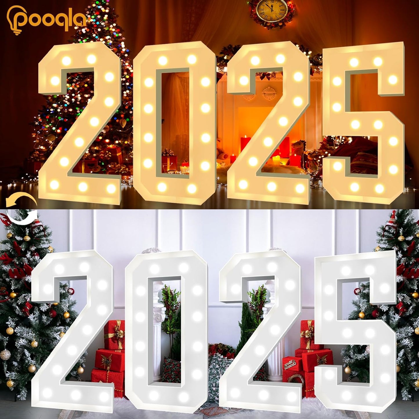 Pooqla 4 FT Light Up Marquee Numbers, Cool White and Warm White LED Large Lighted Marquee Numbers, Giant Mosaic Light Up Numbers for Balloons 2nd 20th 21st Birthday Party Decoration, LED Number 2