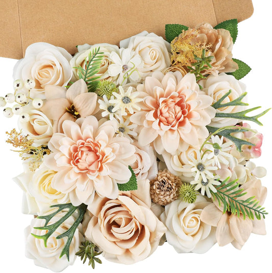 AmyHomie Nude Color Artificial Flowers Combo Silk Mix Peony Rose Fake Flowers w/Stem for DIY Wedding Bouquets Centerpieces Arrangements Table Fall Decor Party Bridal Baby Shower Home Decorations