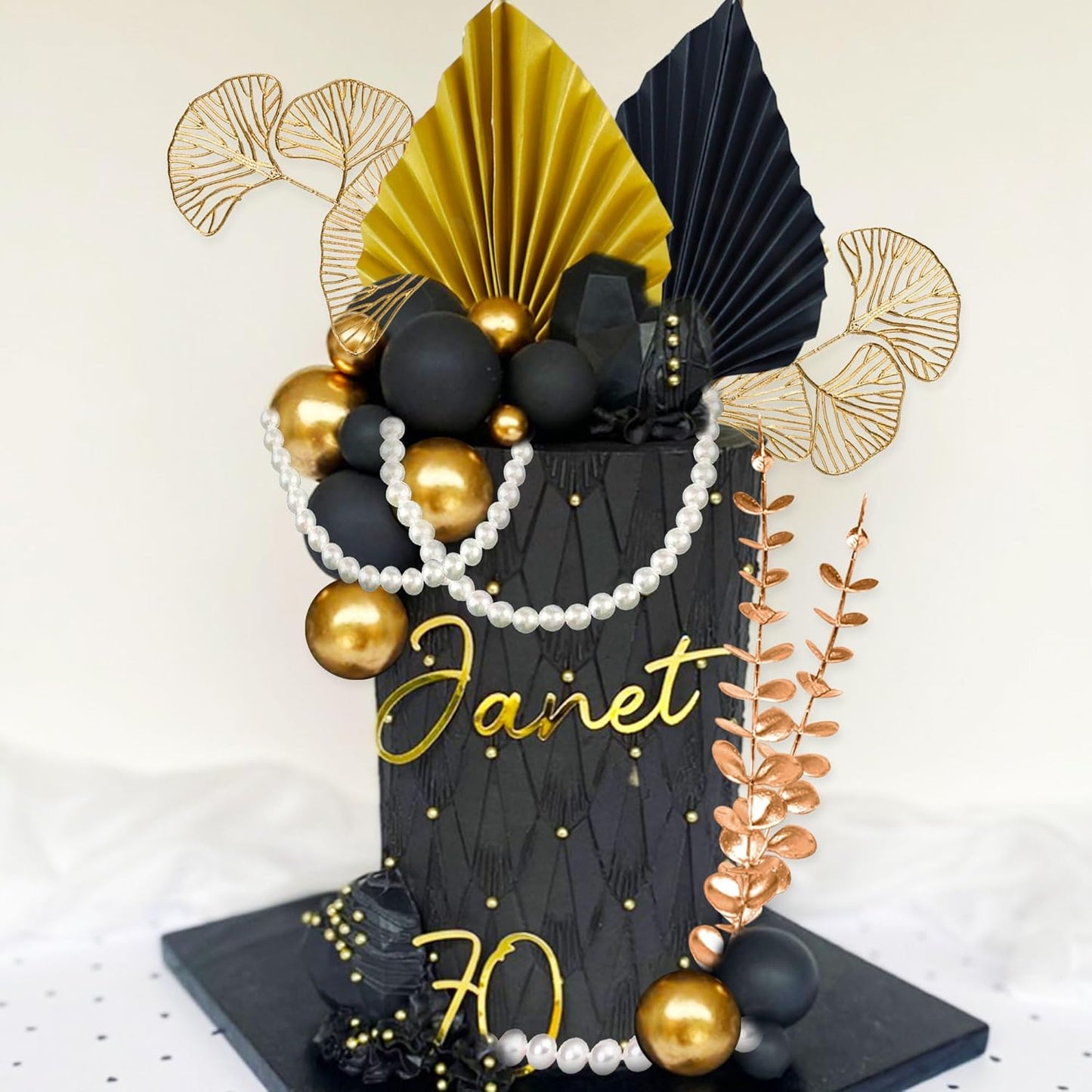 Boho Cake Topper Black Gold Balls Cake Topper Gold Leaves Cake Decoration Prom Cake Decoration Roaring 20s Cake Decoration 1920s Party Supplies